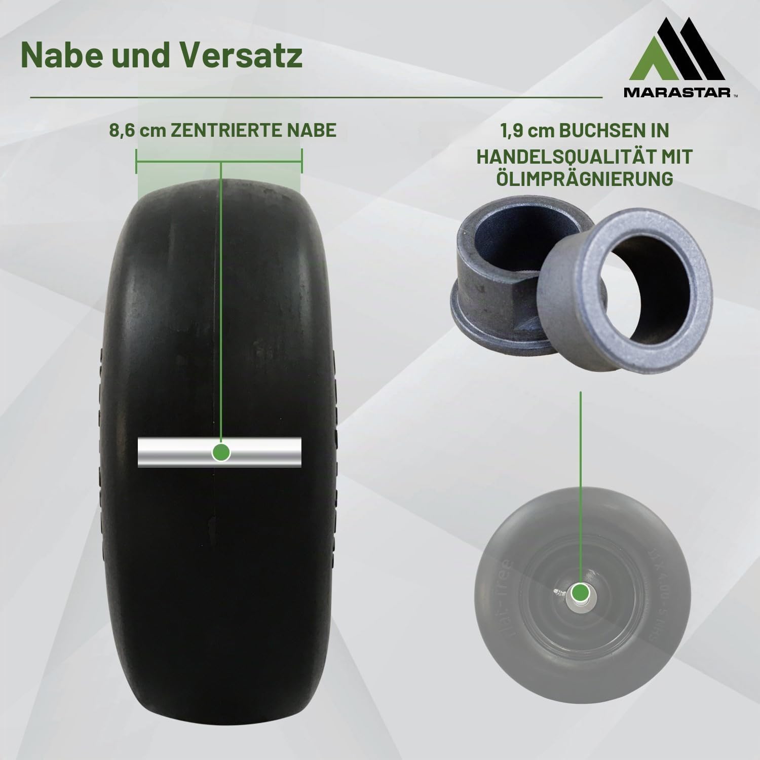 MARASTAR 00232 Universal Fit Flat-Free 11x4.00-5 Reifen und Radmontage, Zero Turn Rasenmäher Ersatzreifen, glatte Lauffläche, Adapter-Kit im Lieferumfang enthalten