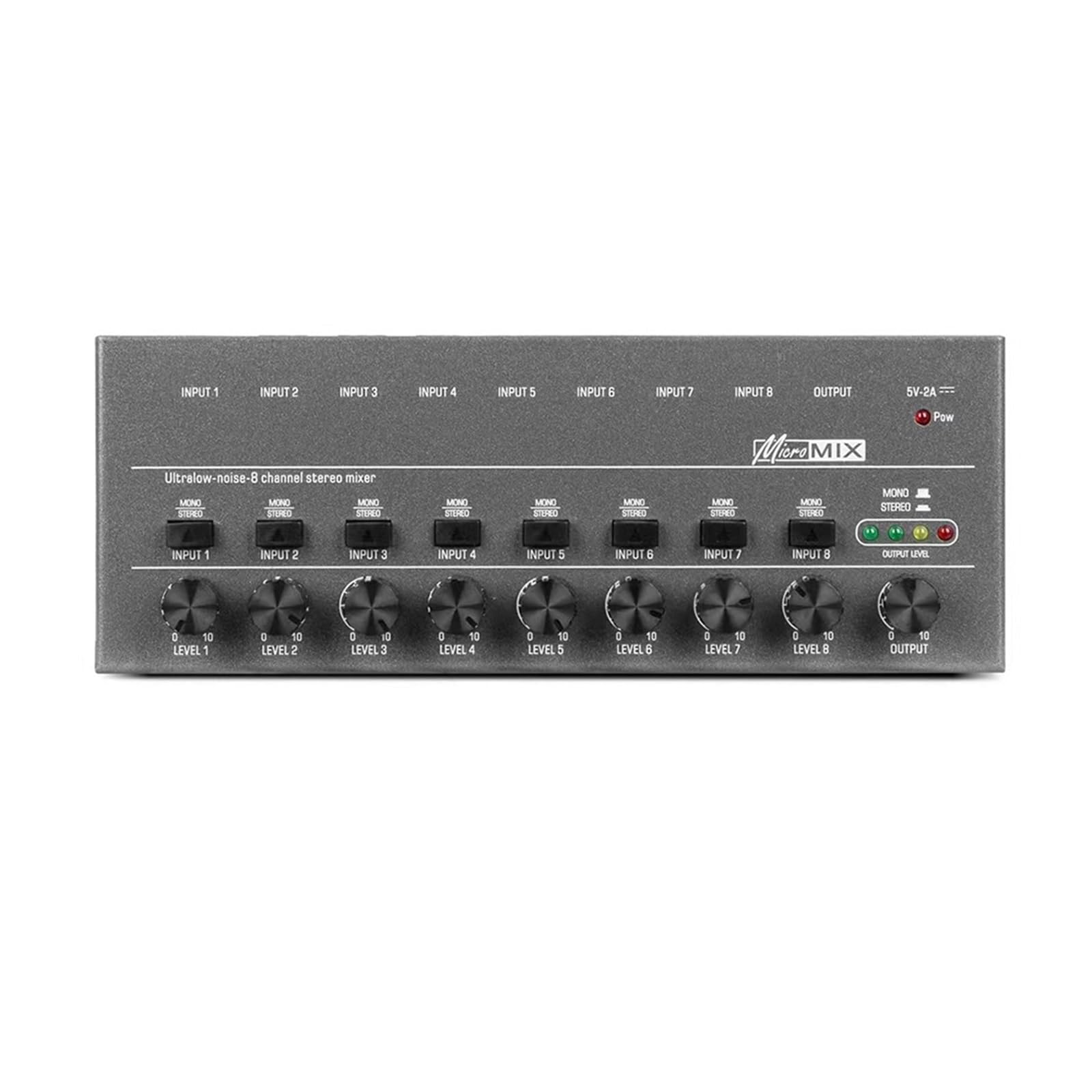 Mixer audio per DJ 4/6/8 canali Mini mixer Ultra Low Noise TYPE-C 5V 2A Mixer stereo Facile da usare for piccoli club e bar(8 Channels)