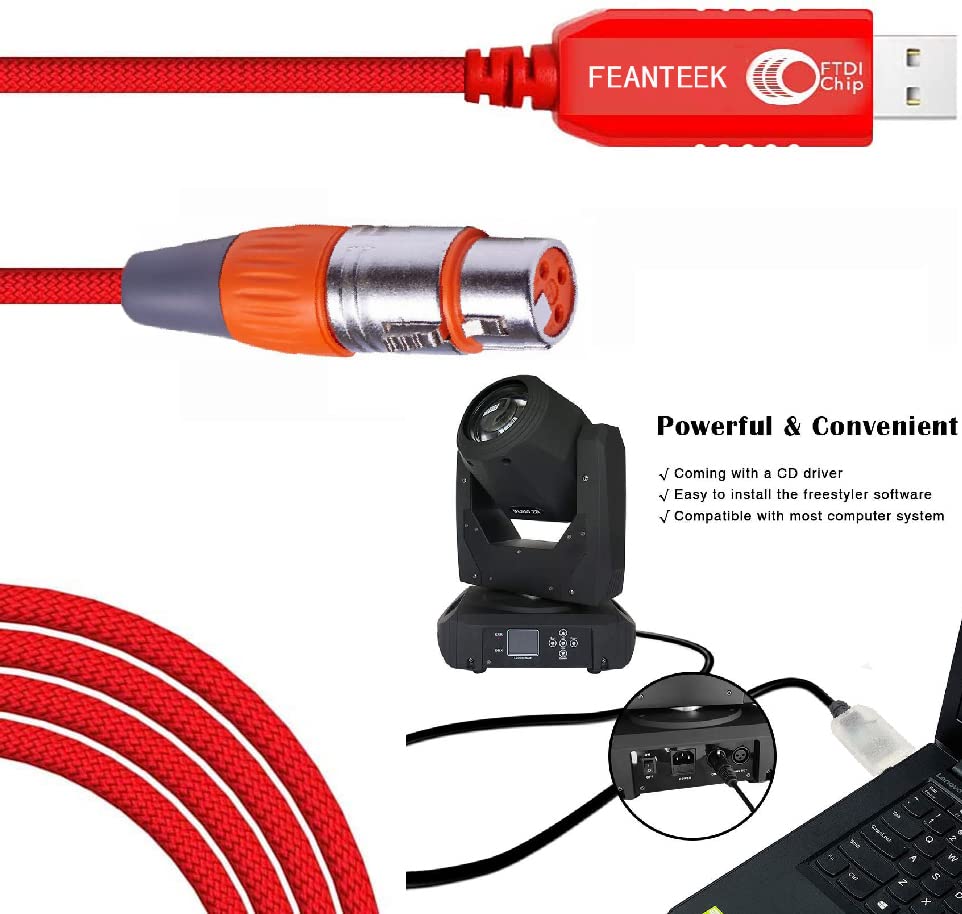 Miniatura 2 de Feanteek Adaptador USB a DMX RS485 Convertidor 3PIN XLR Hembra DMX512 Freestyler Software Control PC Cable Dimmer con chip FTDI Soporte Win10 Mac OS