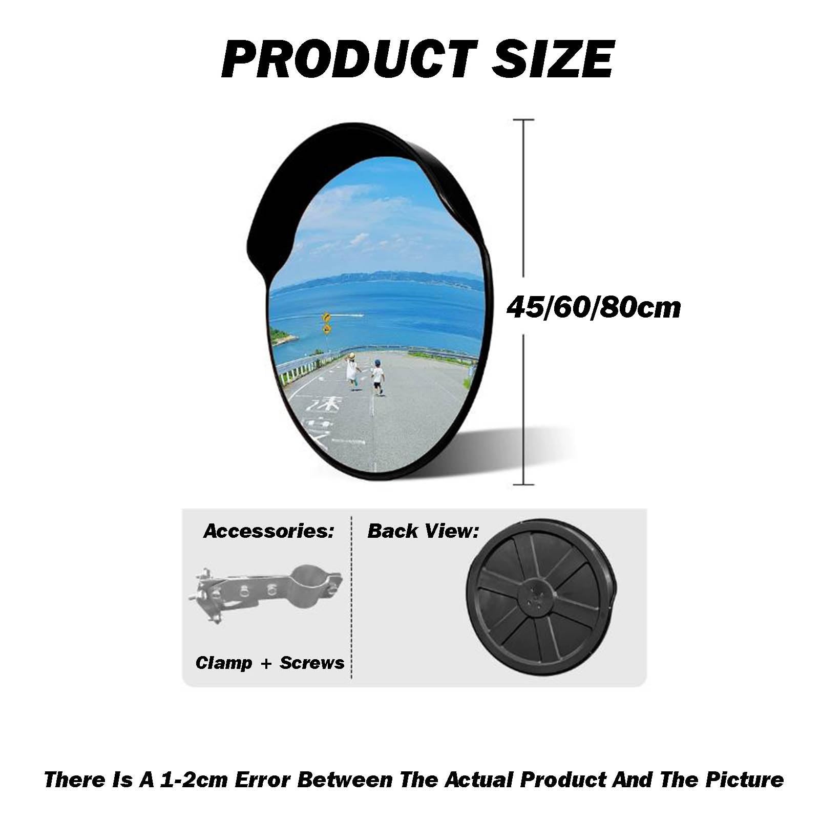 Espejo De Seguridad Curvado, Espejo Convexo Montado En La Pared, Visión Gran Angular De 160°, Carcasa De ABS Y Superficie De Espejo Suave PC For Estacionamiento(80cm)