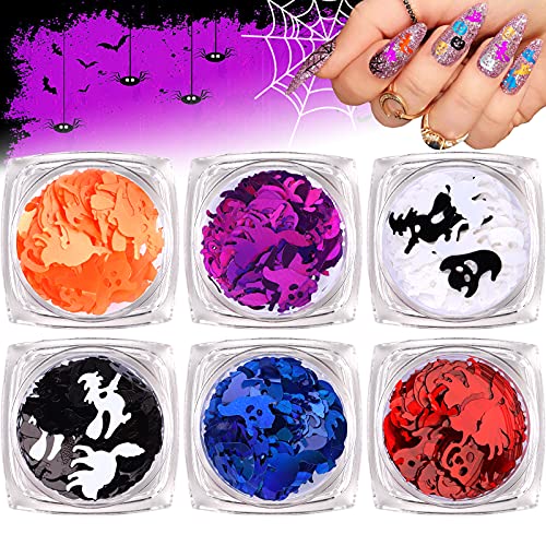 6 STÜCKE Halloween Nagel Pailletten Glitzer, EBANKU Kürbis Skelett Fuchs Nail Art Pailletten,Halloween Maniküre Nagel…