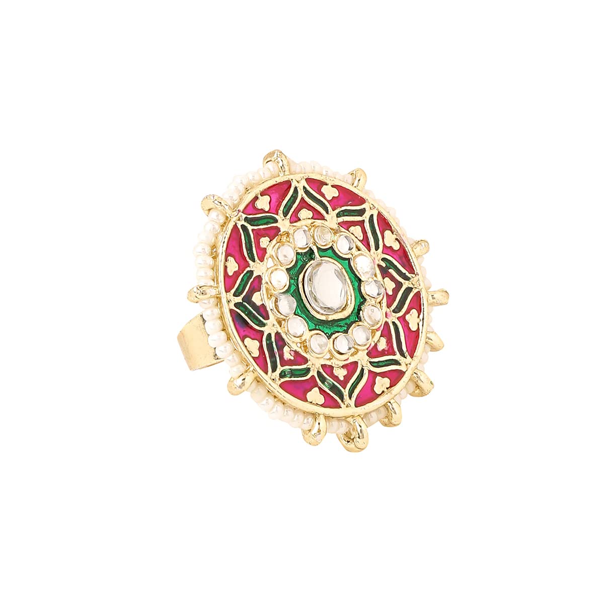 Adjustable Kundan Studded Meenakari Touch Rings, Elegant Gift