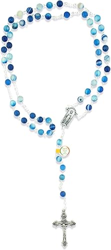 Vista 10 de Venerare Hermoso rosario católico italiano con cuentas de vidrio