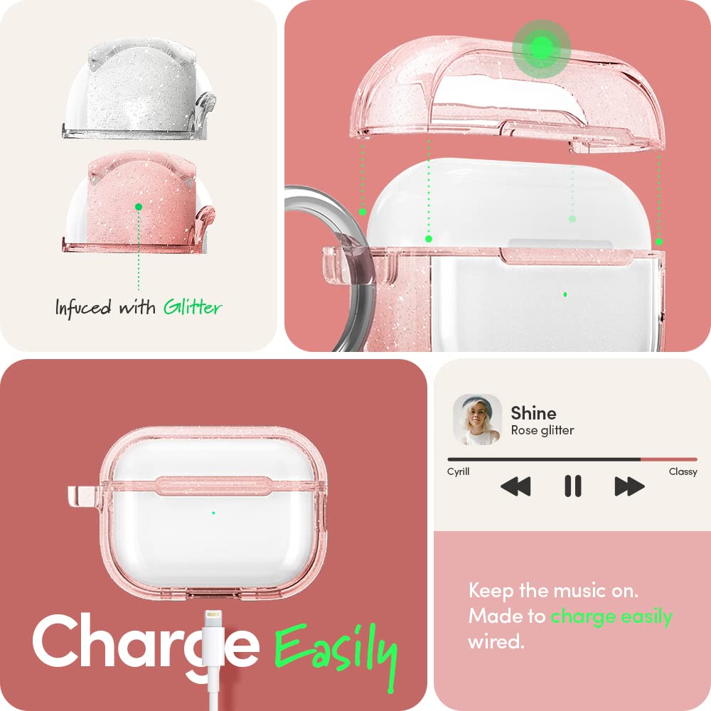 Spigen Ciel by CYRILL AirPods Pro 2 ile Uyumlu Kılıf Shine Simli Gül Rengi Şeffaf Kapak - ACS05333 (Spigen TR Garantili)