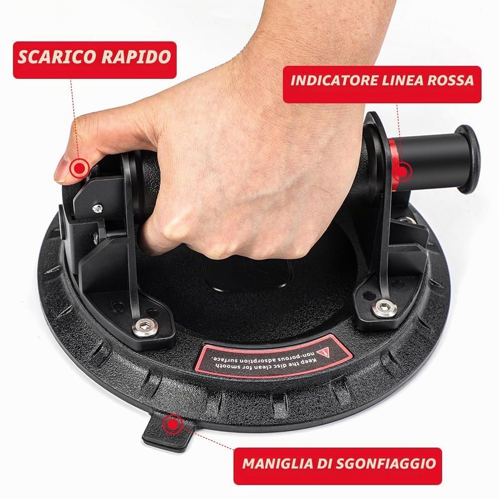 Ventosas para Cristal y Ventosas para Azulejos (2 Piezas) - 200mm, Caja de Transporte Incluida, Carga Máxima 200KG - Ideal para Levantar Cristales, Mármol, Cerámica y Vidrio