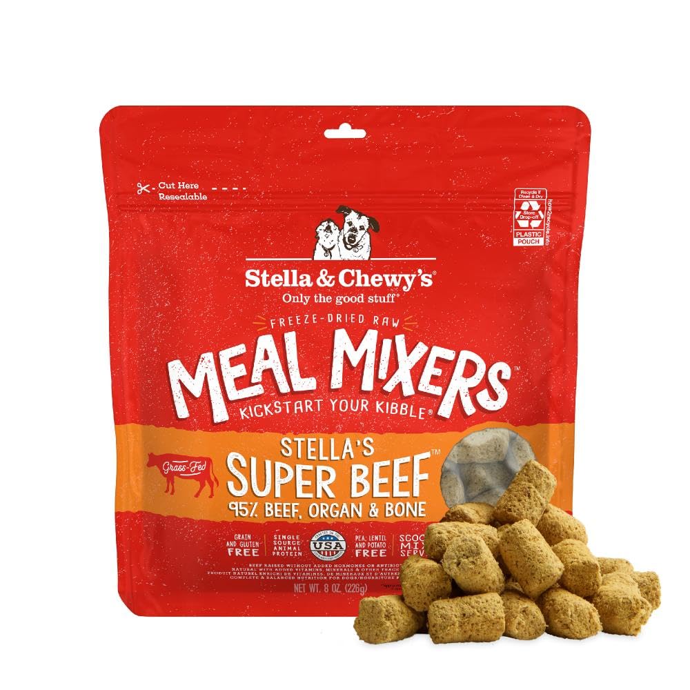 Stella & Chewy's Freeze-Dried Raw Beef Meal Mixers- Dog Food Topper and Mixer - Made with 95% Grass-Fed Beef, Organs & Bone - Perfect for Picky Eaters - Grain-Free - 8 oz
