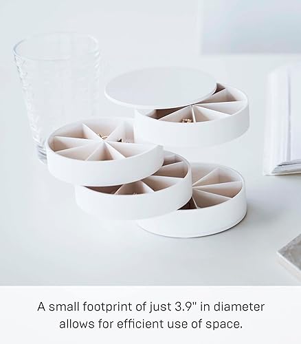 Miniatura 5 de YAMAZAKI Home Tower Sectioned Jewelry Organizer Suministros de arte de uñas Accesorios de pendientes Soporte de almacenamiento Pantalla giratoria -