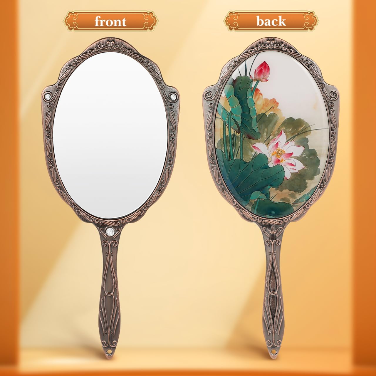 ABOOFAN Vintage Handheld Makeup Mirror, 18.00X7.80X0.70cm/7.07X3.07X0.25 inches, Portable Hand Mirror for Women