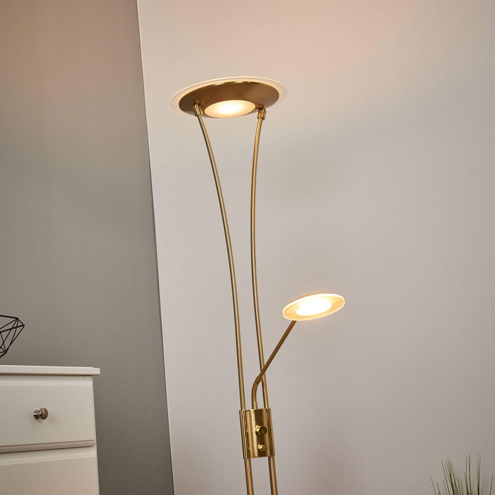 Lindby LED Lámpara de pie Eda (Moderno) en Dorado hecho Metal e.o. para Salón & Comedor (2 llamas, lámpara,