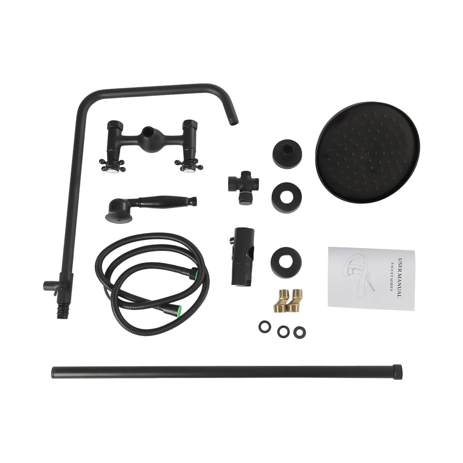 Manguera De Ducha Juego de grifo ducha pared 59", mano con perillas dobles, cabezal lluvia combinado, accesorios expuestos