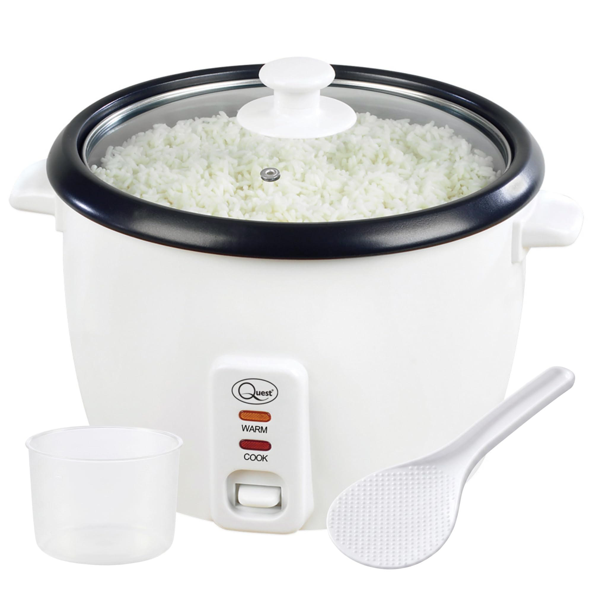 Quest 350 Watt 0.8 Litre White Electric Non-Stick Keep Warm Function Rice Cooker