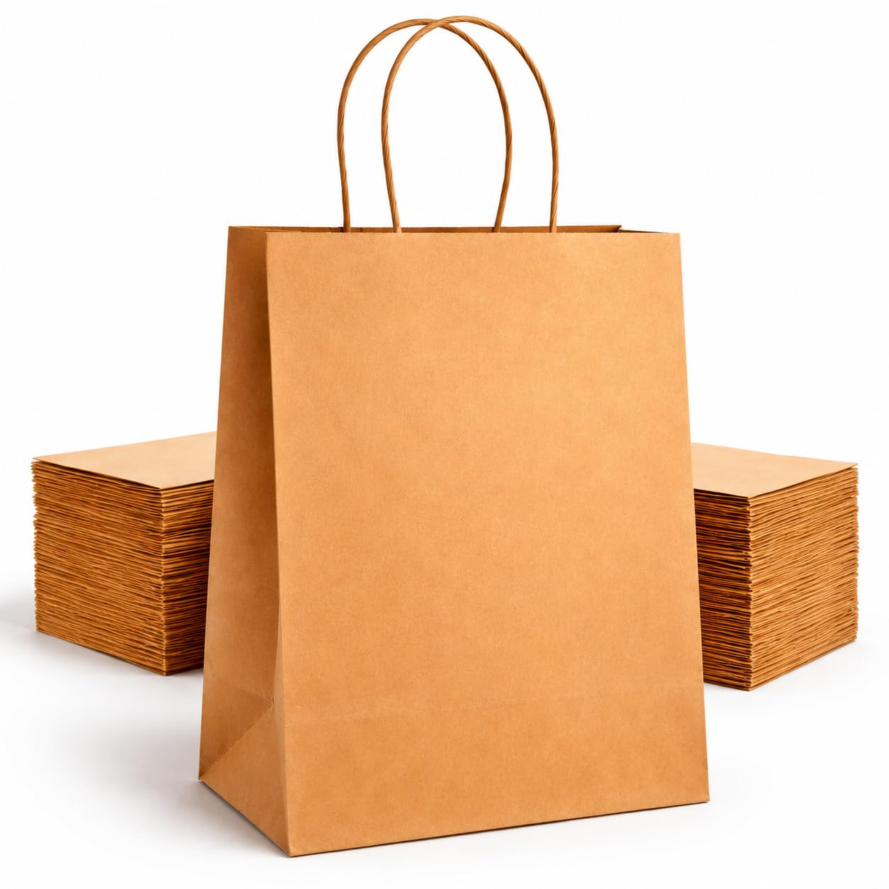 HURUC 50 Pcs Brown Paper Bags With Handles,130GSM, Medium Paper Gift Bags for Present, Eco-Friendly Kraft Carrier Bags, Christmas, Easter, Birthday Parties,18x24x8cm