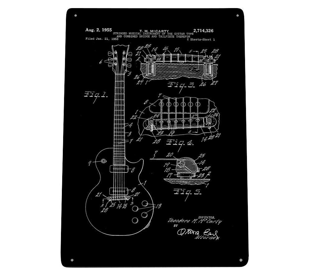 Electric Guitar Patent A4 metal sign plaque wall art