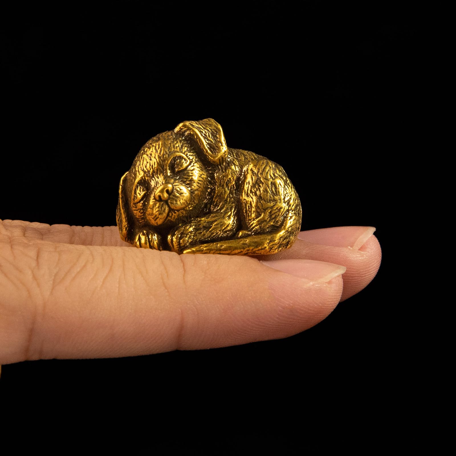 Betr Brsas Solid Brass, Retro Sleeping Animal Figurine Decor, Cute Lazy Bunny Dog Bear Fox Sculpture, Handmade Vintage Collectible Craft, Desk Ornament, Stress Relief Gift for Home Office - B