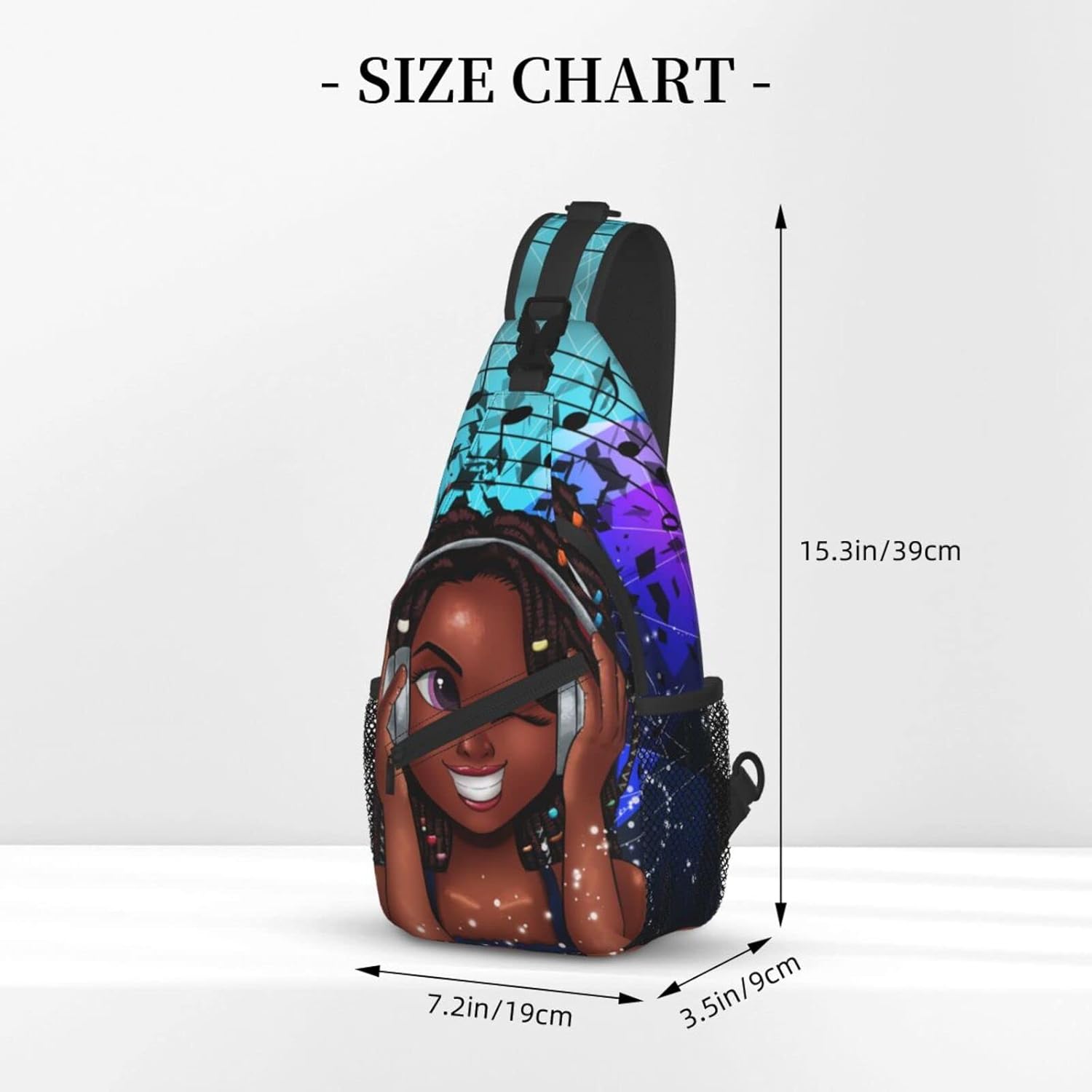 sling bag for women crossbody chest bags Sling Backpack Travel Hiking Daypack for Women Men Shoulder Bag for Casual Sport Climbing Runners African American Black Girl Music (Glasses case included) - Image 3