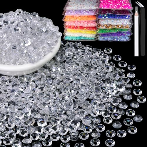 2000pcs 6mm Resin Rhinestones Bulk, Transparent Flatback Round Jelly Rhinestones Bedazzling Non Hotfix Crystal Gems Large Quantity Wholesale for DIY Crafts Clothes Bottles Tumblers Face Makeup