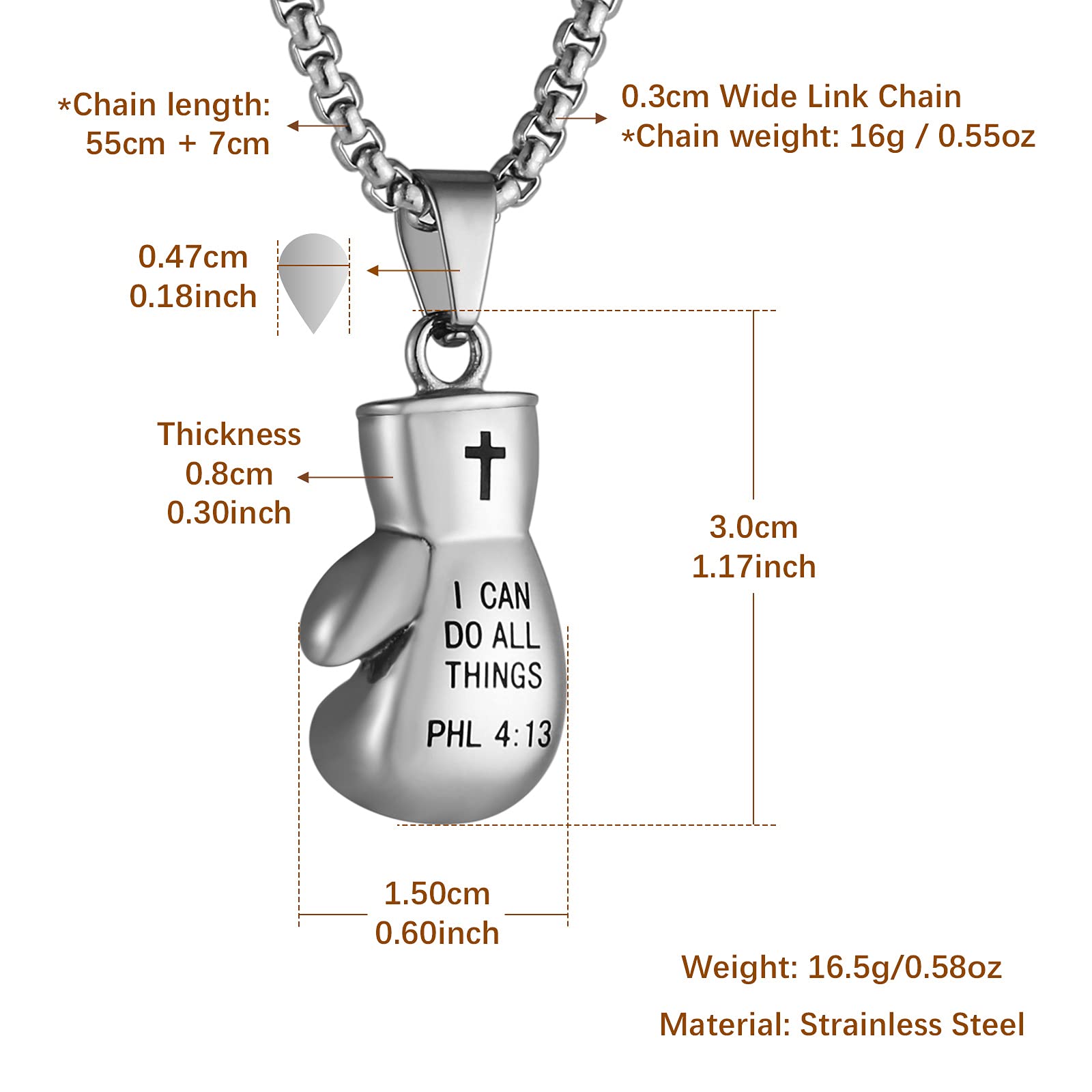 HZMAN Men Women Punk Stainless Steel Boxing Glove Chain Pendant Necklace