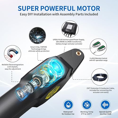 Miniatura 4 de TOPENS JY9132 Abridor automático de puerta para puertas batientes dobles súper resistentes de hasta 20 pies por brazo, operador comercial de doble
