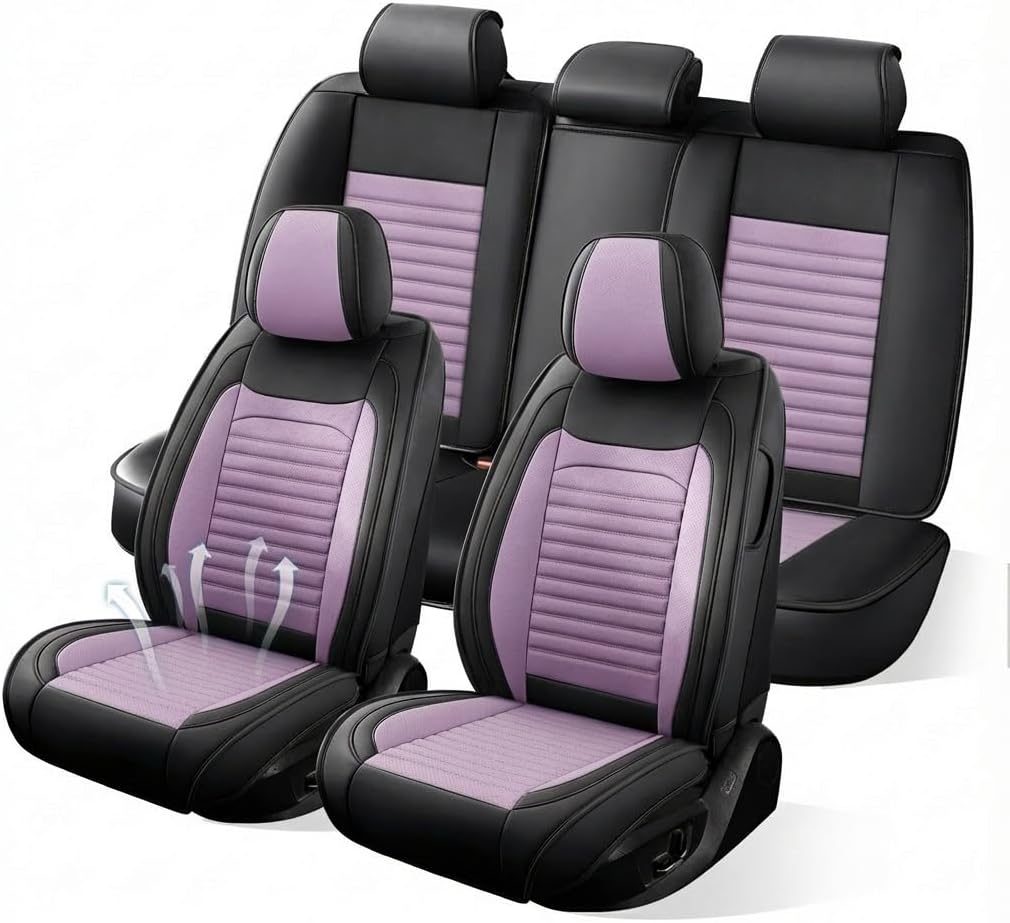 Car Seat Covers Full Set Fit for Nissan Sentra 2000-2026, Premium Faux Leather Car Seat Protectors,Breathable Anti-Slip Full Wrapping Edge Seat Covers(Black&Purple,Full Set)