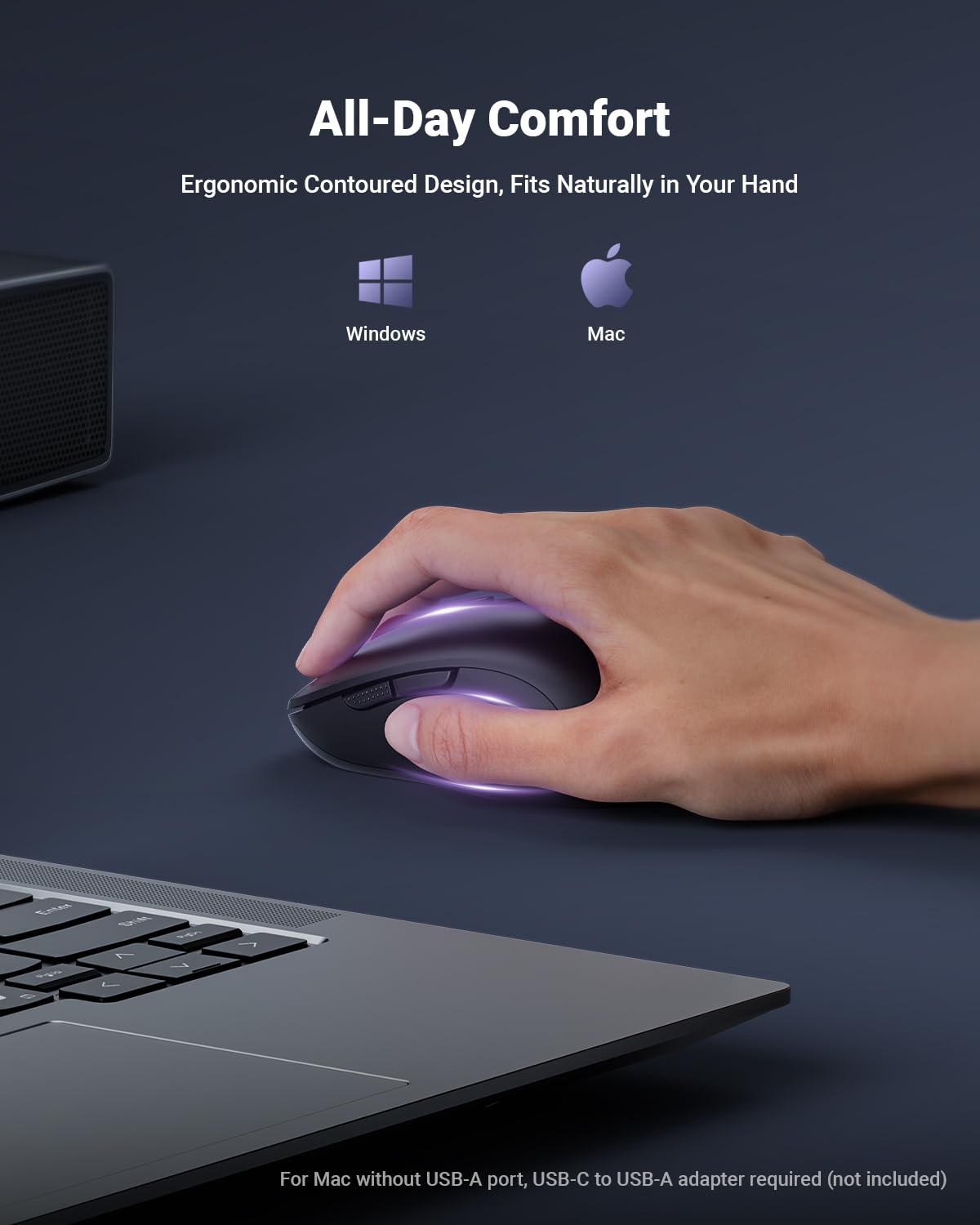 Mouse wireless USB per computer portatile, PC, Mac, mouse senza fili da 2,4 GHz con 6 pulsanti, regolabile a 5 livelli 4000 DPI, mouse ottico portatile ergonomico per computer, durata della batteria