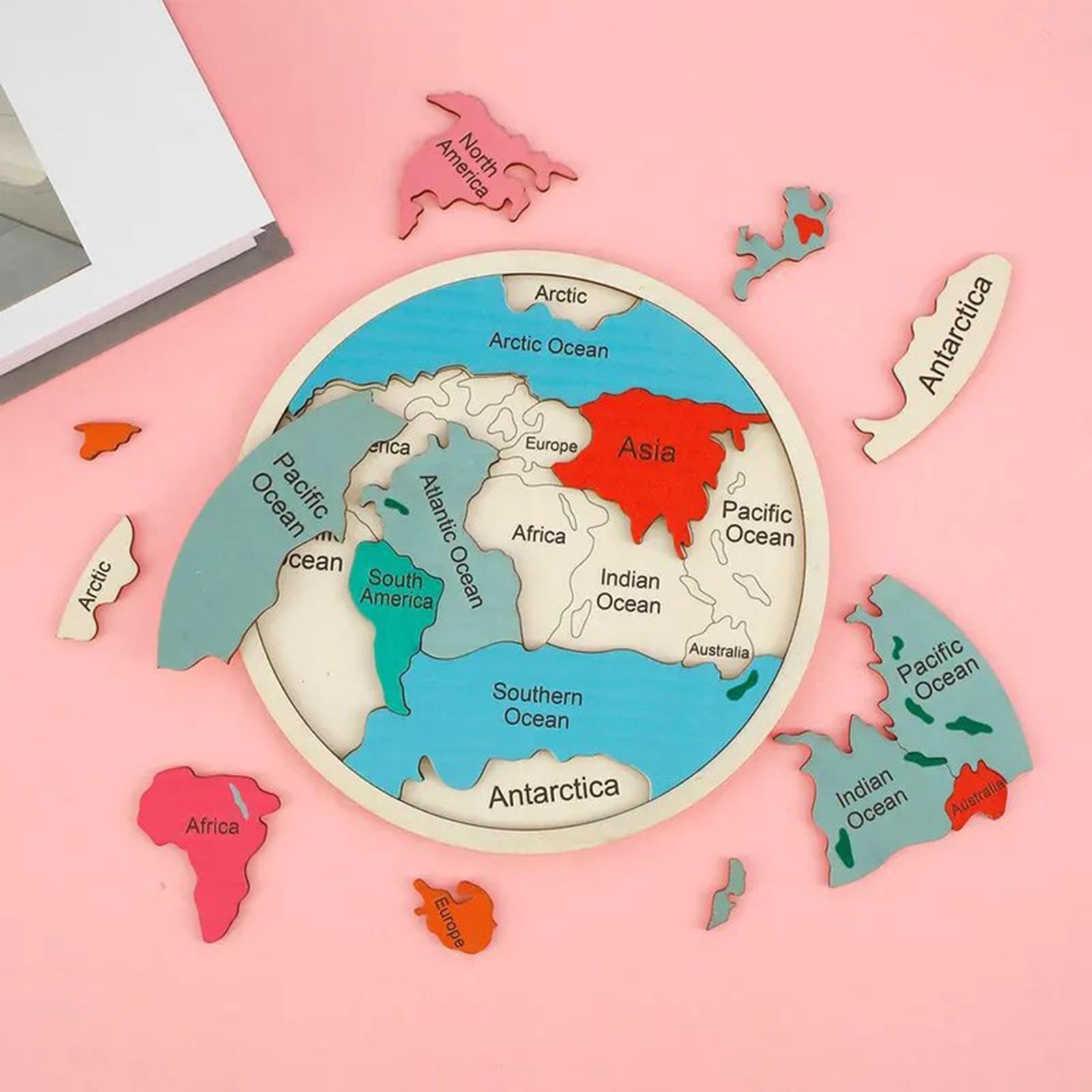 Puzzle Mundial para Niños Juguete Educativo de Madera de Continentes | Puzzle Colorido del Mapa del Mundo Para Niños, Preescolar, Guardería y Sala de Juegos