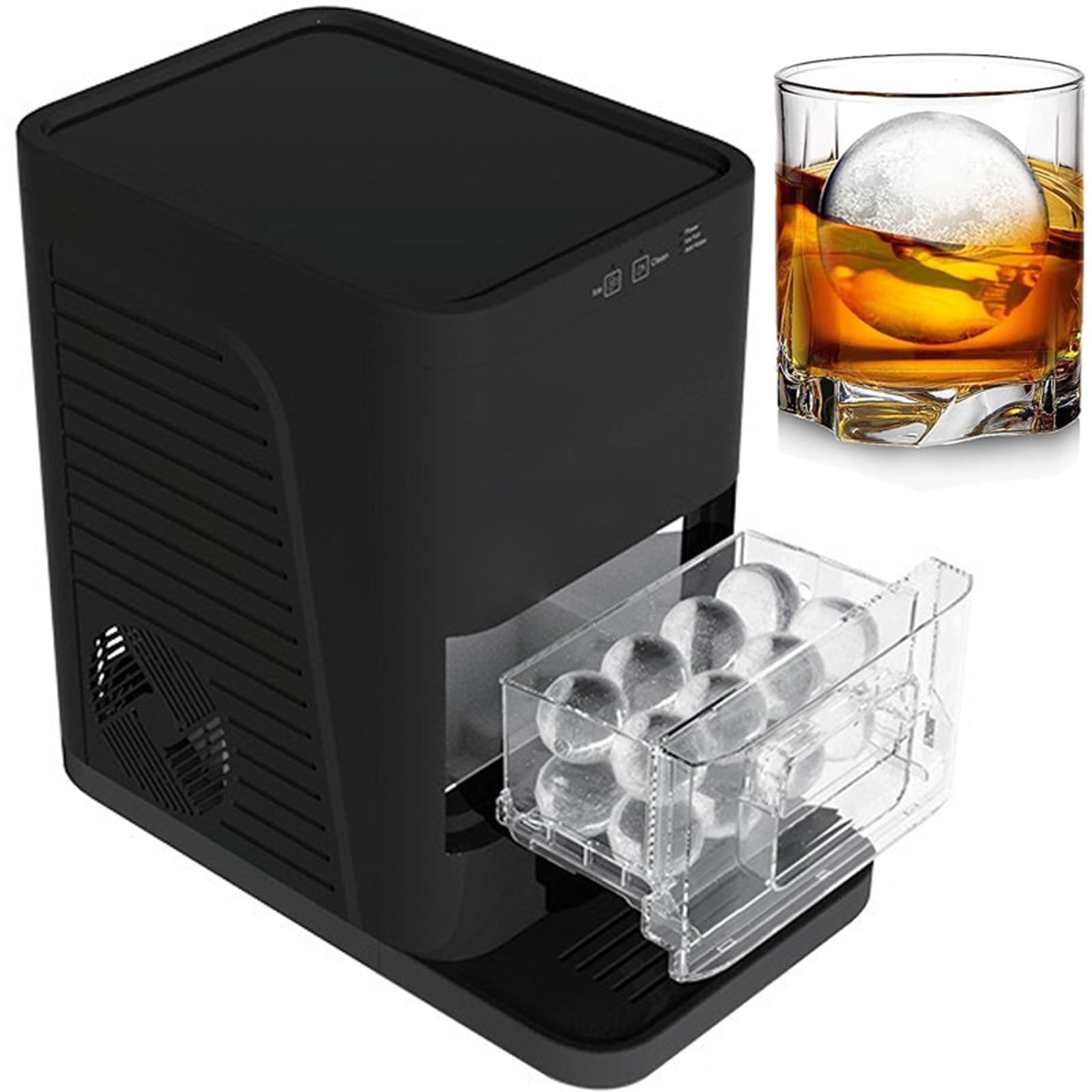 BOOZXCV Countertop Ice Maker Machine, Clear Ice Ball Maker, Auto Self-Cleaning, Makes 2 Spheres in 55 Min, 8-10 Ice Storage Capacity, 1.2L for Home or Bar Use (Black)