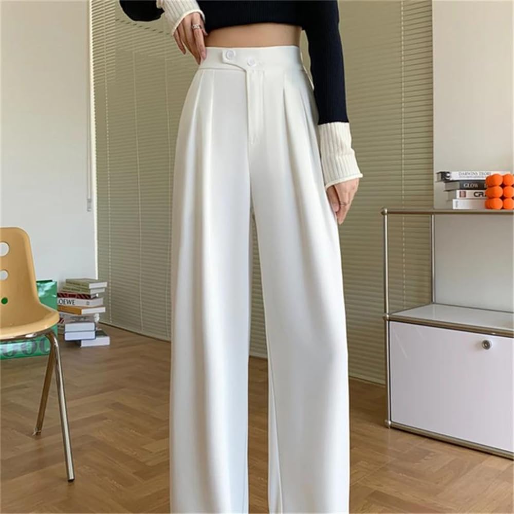 Hndudnff Pantaloni da donna a vita alta a gamba larga estivi eleganti dritti larghi pantaloni da lavoro aziendali