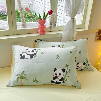 Kimko Washed Cotton Kawaii Black and White Panda Duvet Cover Set,Kids Cute Washable Cotton Bedding Set,Gentle,Soft,Home Cozy and Breathable 3Pcs:1 Duvet Cover+2 Pillowcase (# 11, Full-71''X87'')