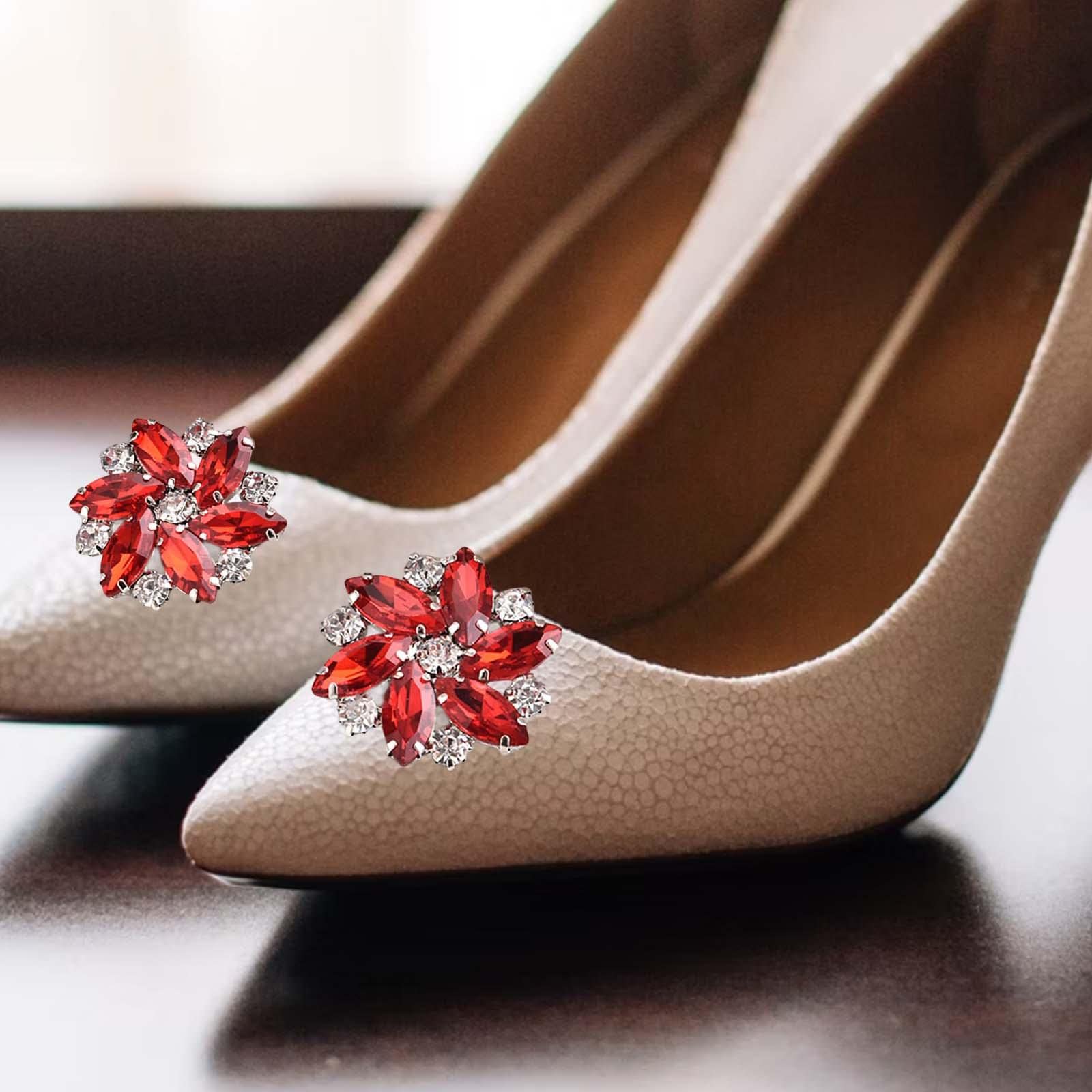 F Fityle 2Pcs Elegant Rhinestone Clips s Jewelry Decoration Crystal Buckle Heels Diamond for Brooches Flat Boots, Red — view 5