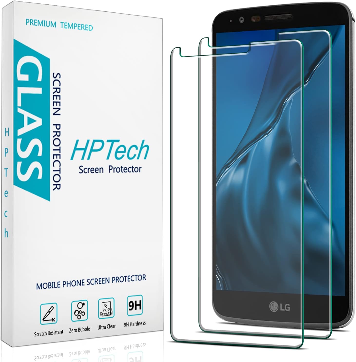 HPTech 2-Pack Tempered Glass For LG Stylo 3 Screen Protector, Easy to Install, Bubble Free, 9H Hardness