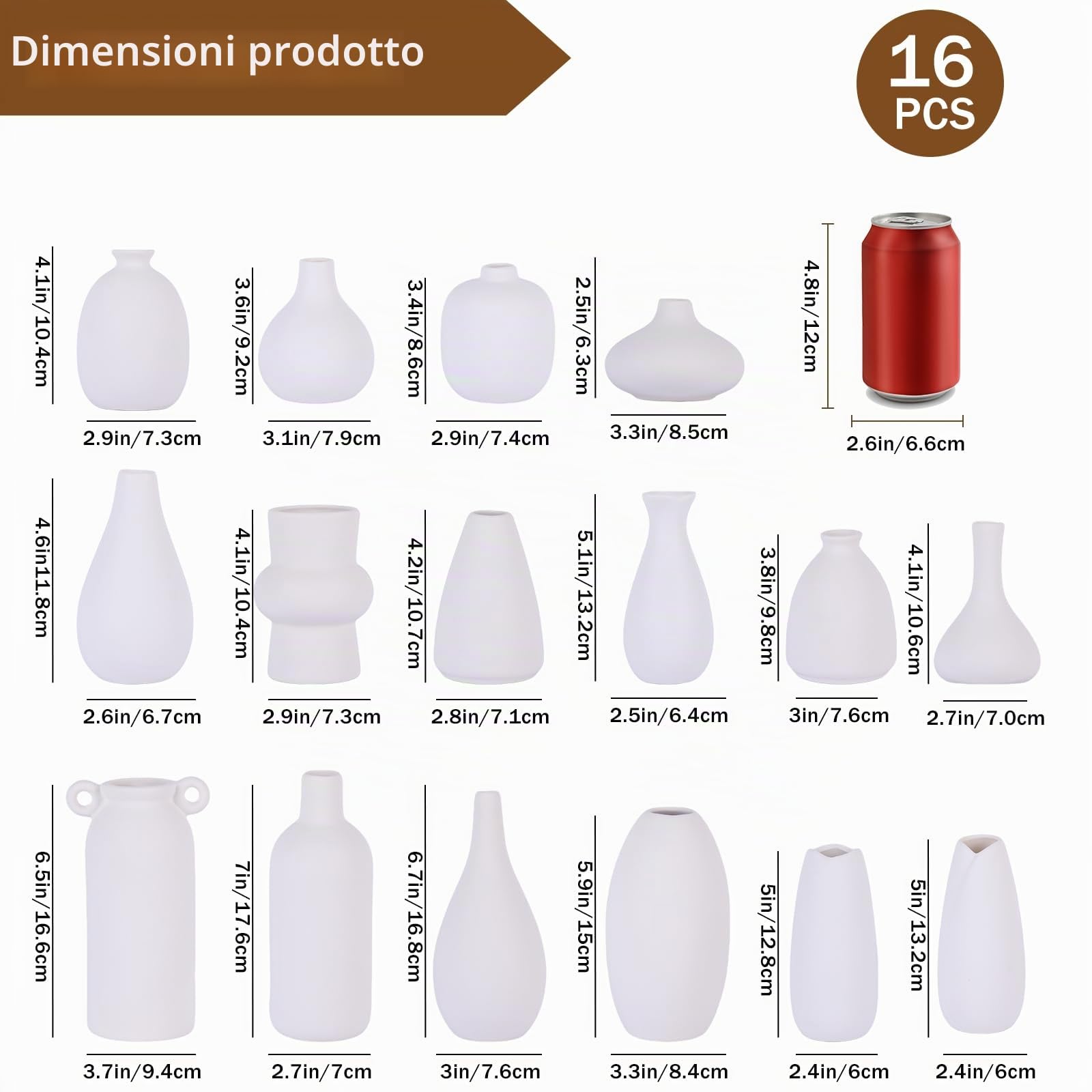 Set di 16 vasi in ceramica bianca, moderni vasi da fiori bohémien, per decorazioni domestiche, piccoli vasi per pittura fai da te, centrotavola per feste, matrimoni, erba della pampa