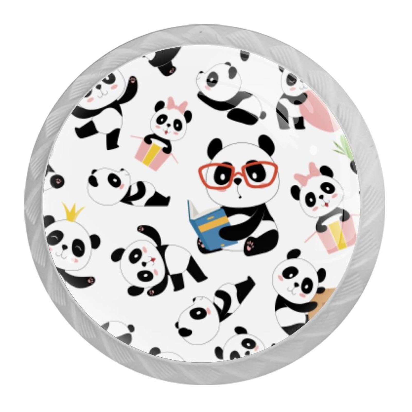 Tqmspg 4 Pieces Drawer Pulls Cute Pandas Sport Door Knobs Dresser Handles for Kitchen Wardrobe Cupboard Hardware Furniture