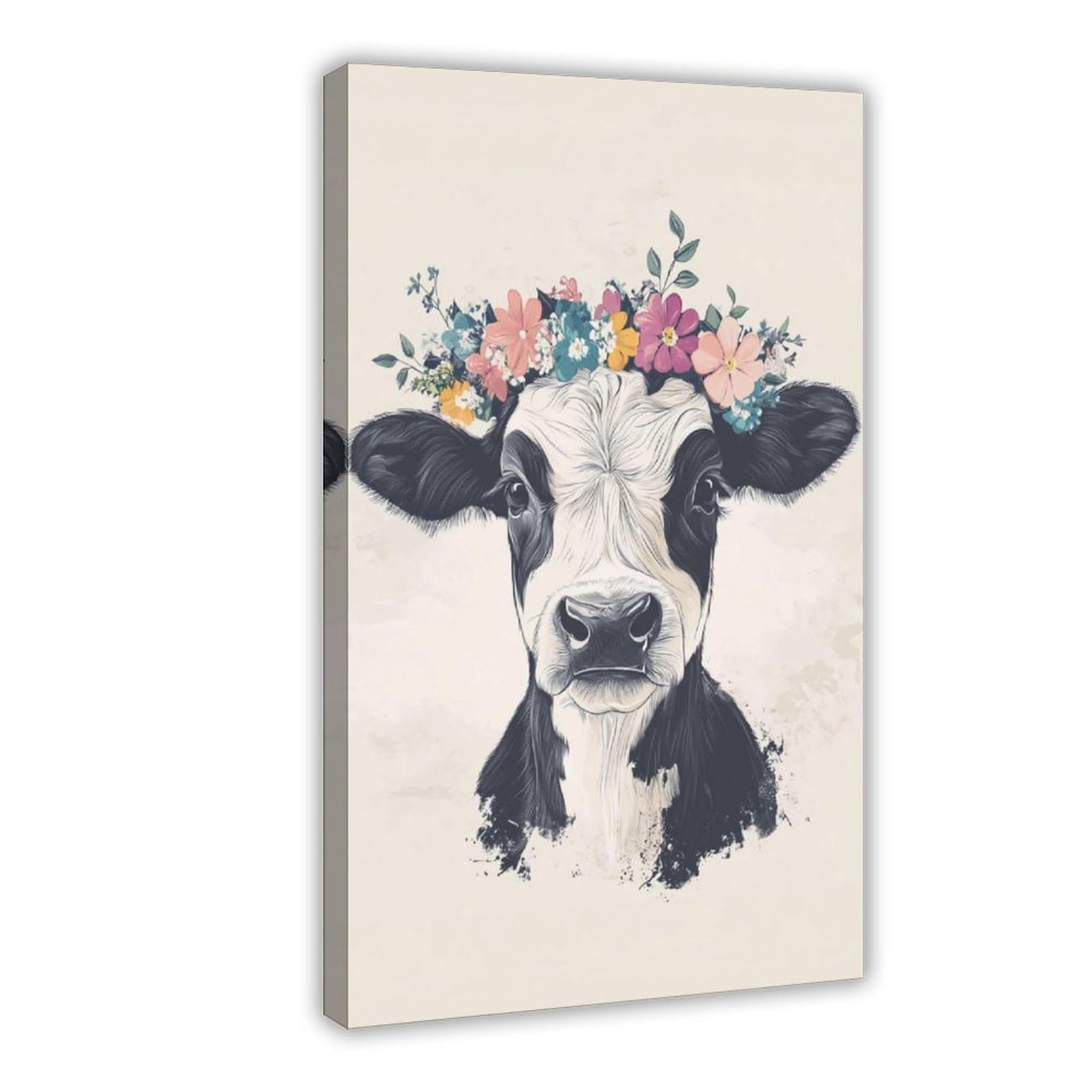Qnvjqkdsi Frame Crowned Cow Art Canvas Poster Bedroom Decor Landscape Office Room Decor Gift 24" L X 36" W