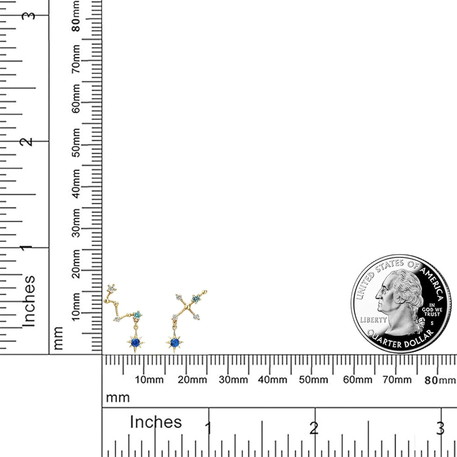 18K Gold Plated Sterling Silver Night Sky Stud Earrings, Asymmetric Cassiopeia & Southern Cross Stars with Blue Topaz Accent, Elegant Gift for Women Who Love the Stars