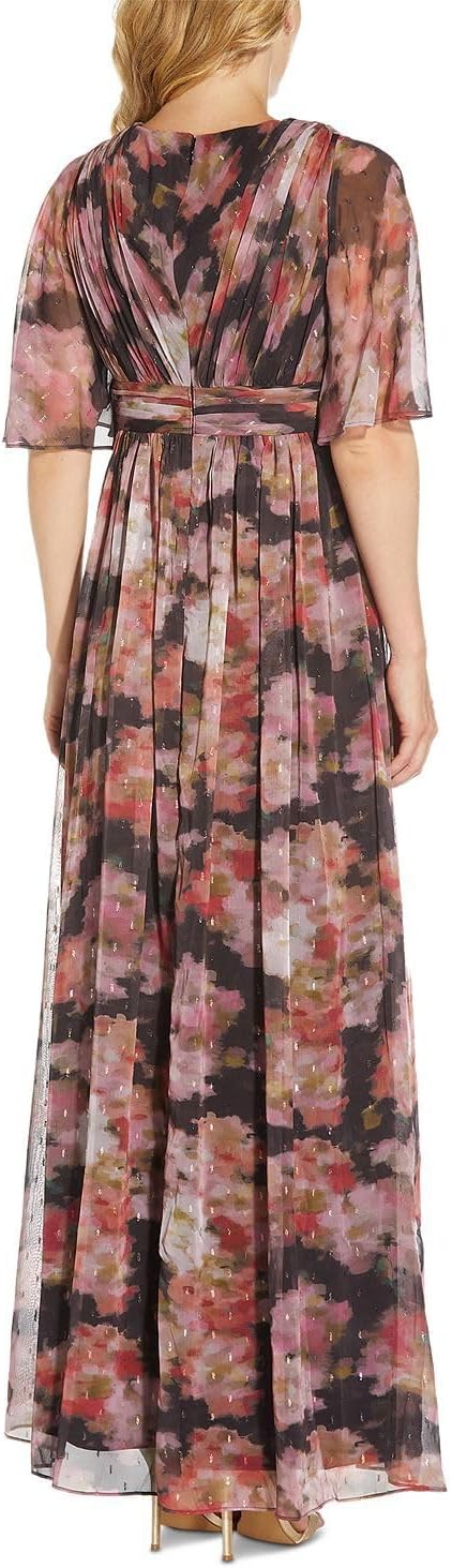 Adrianna Papell Womens Printed Chiffon Draped Gown - Image 2