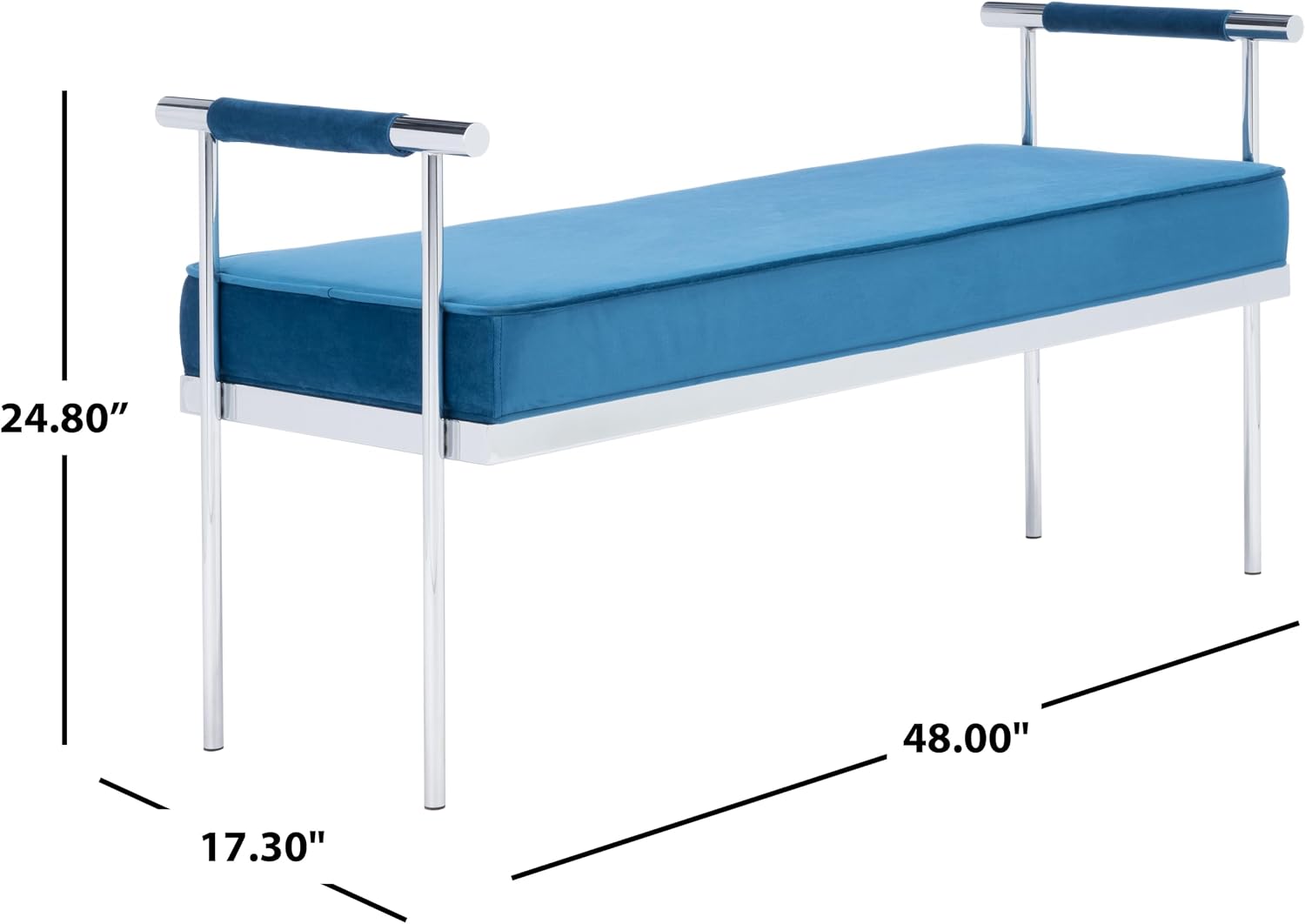 SAFAVIEH Home Collection PIM Navy Velvet/Chrome Long Rectangle Living Room Bedroom Entryway Foyer Office Hallway Upholstered Bench with Arms