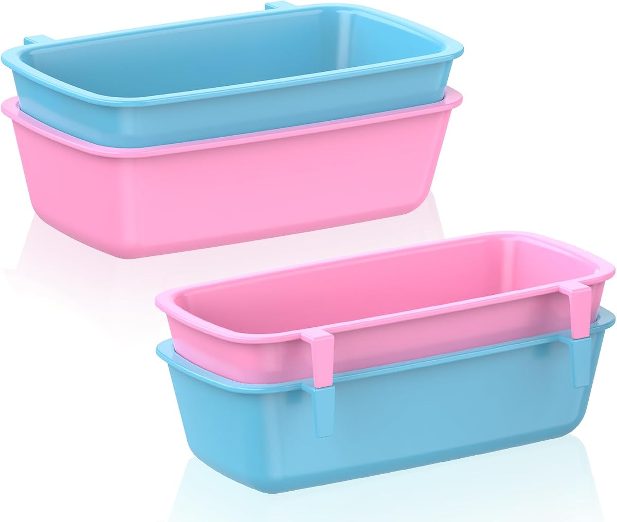 Pawfly 4 tazas de jaula para colgar comederos de plástico para pájaros con ganchos, comederos de conejos de 10 oz para jaulas, cuencos de comida para conejos, bebederos, jaulas de conejos, platos de alimentación para mascotas pequeñas, loros, hámsteres, cobayas