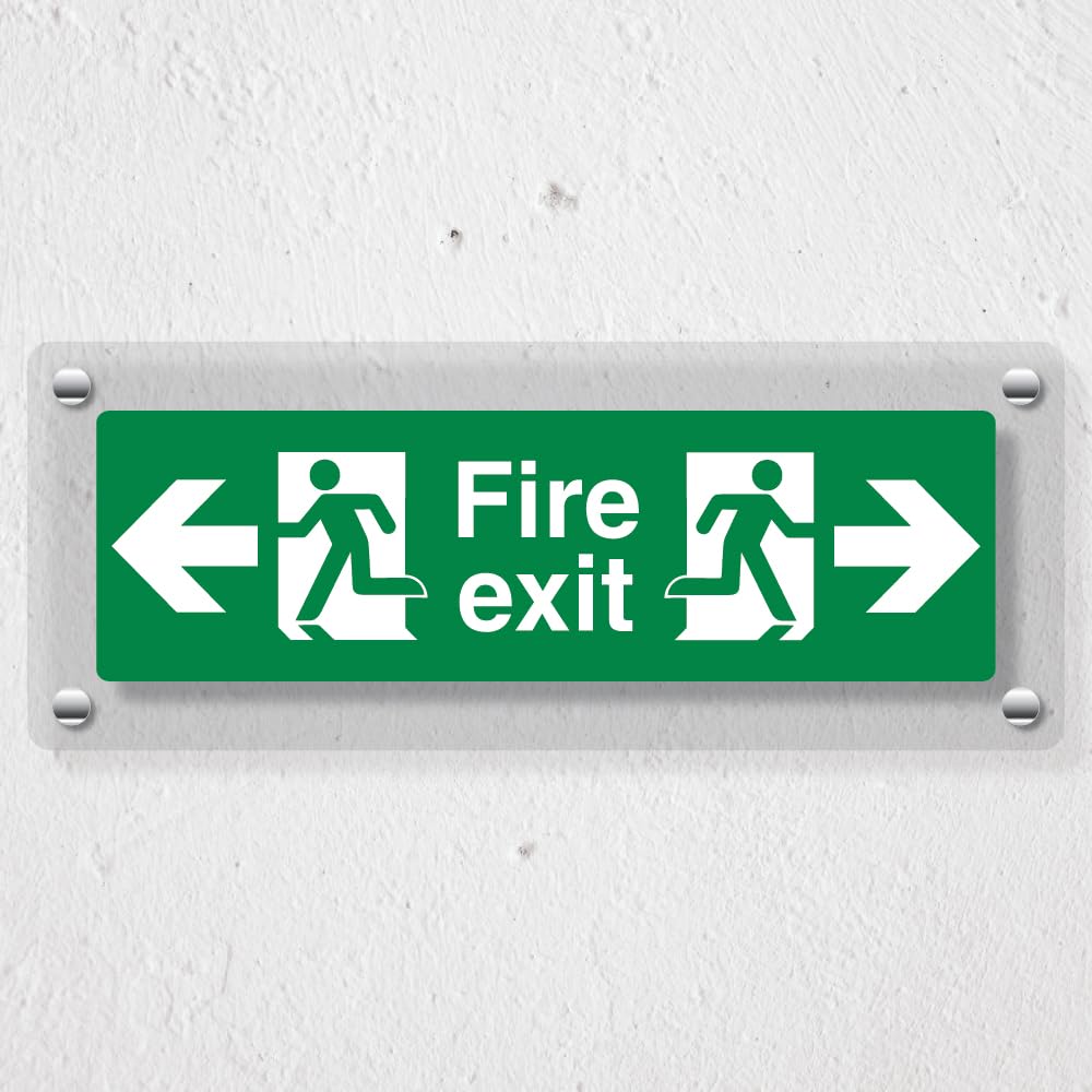 V Safety Fire Exit Left & Right 450 x 150 mm - Acrylic Perspex Cast Clear Safety Sign, Green