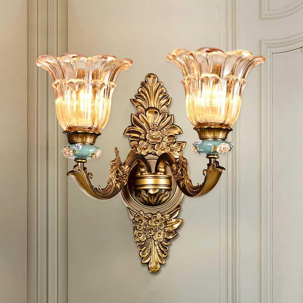 Meefad Vintage Rustic Wall Sconce, 1 Light Bedside Glass Wall Light, Porch Wall Lights for Bedroom, Hallway in Brass