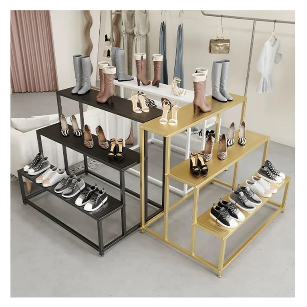 Grricepl White Metal Shoe Handbag Display Table,3 Tier Heavy Duty Risers Display Stands
