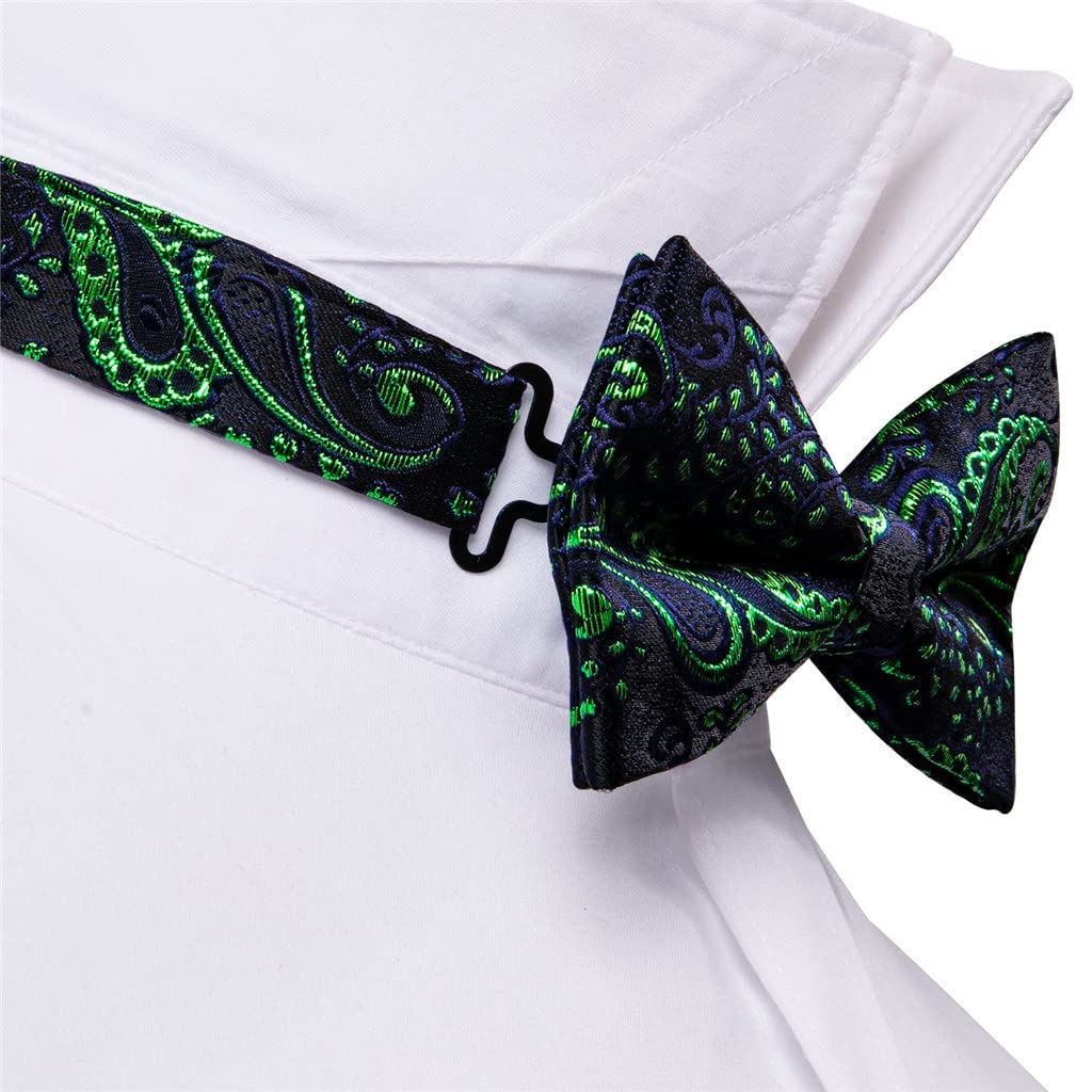 Corbata Pajarita verde Pajarita navideña Nudo de mariposa Pajaritas para hombre Pajarita preatada Conjunto de corbata de cachemira Gemelos