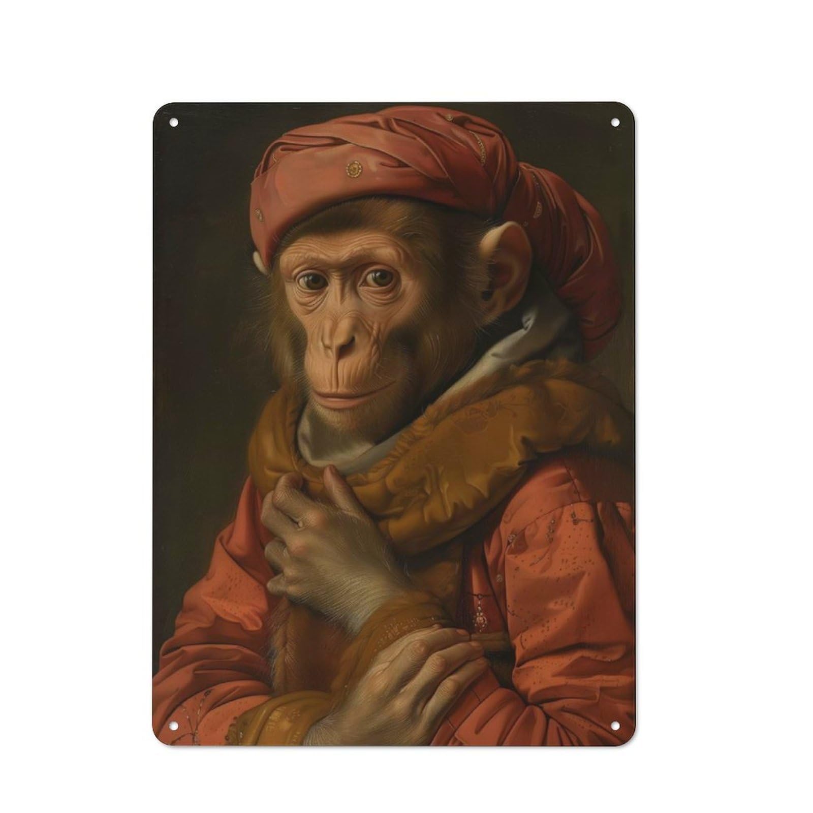 Junmoney Style-13 Medieval Monkey Portrait Tin Sign 40X30cm For Workshop Wall, Vintage Wall Decor, For Metal Sign Collectors, For Garage And Workshop Walls