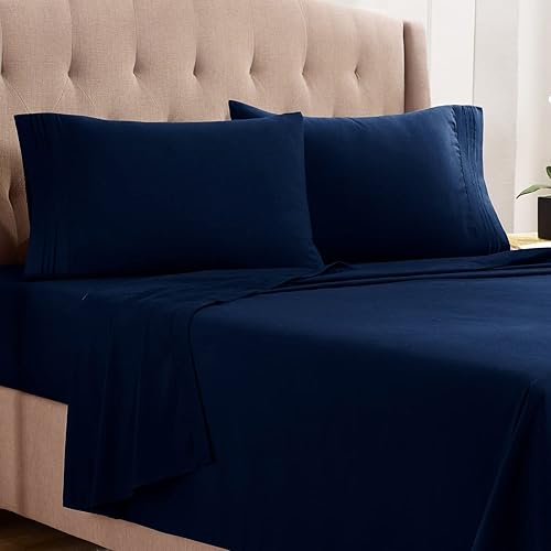 Miniatura 1 de Empyrean Bedding - Juego de sábanas de 6 piezas con correas ajustadas para mayor duración y resistencia, 110 GSM, tejido suave, Microfibra, Azul