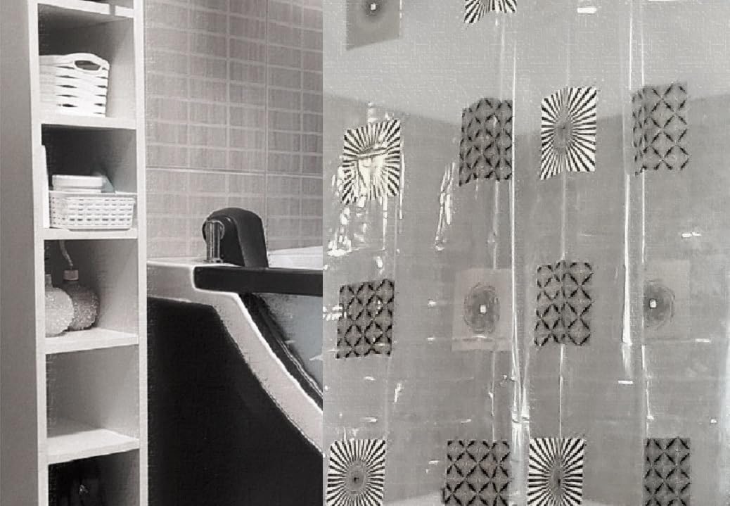 Rideau de douche design noir transparent Tuffi Linea pour salle de bain moderne