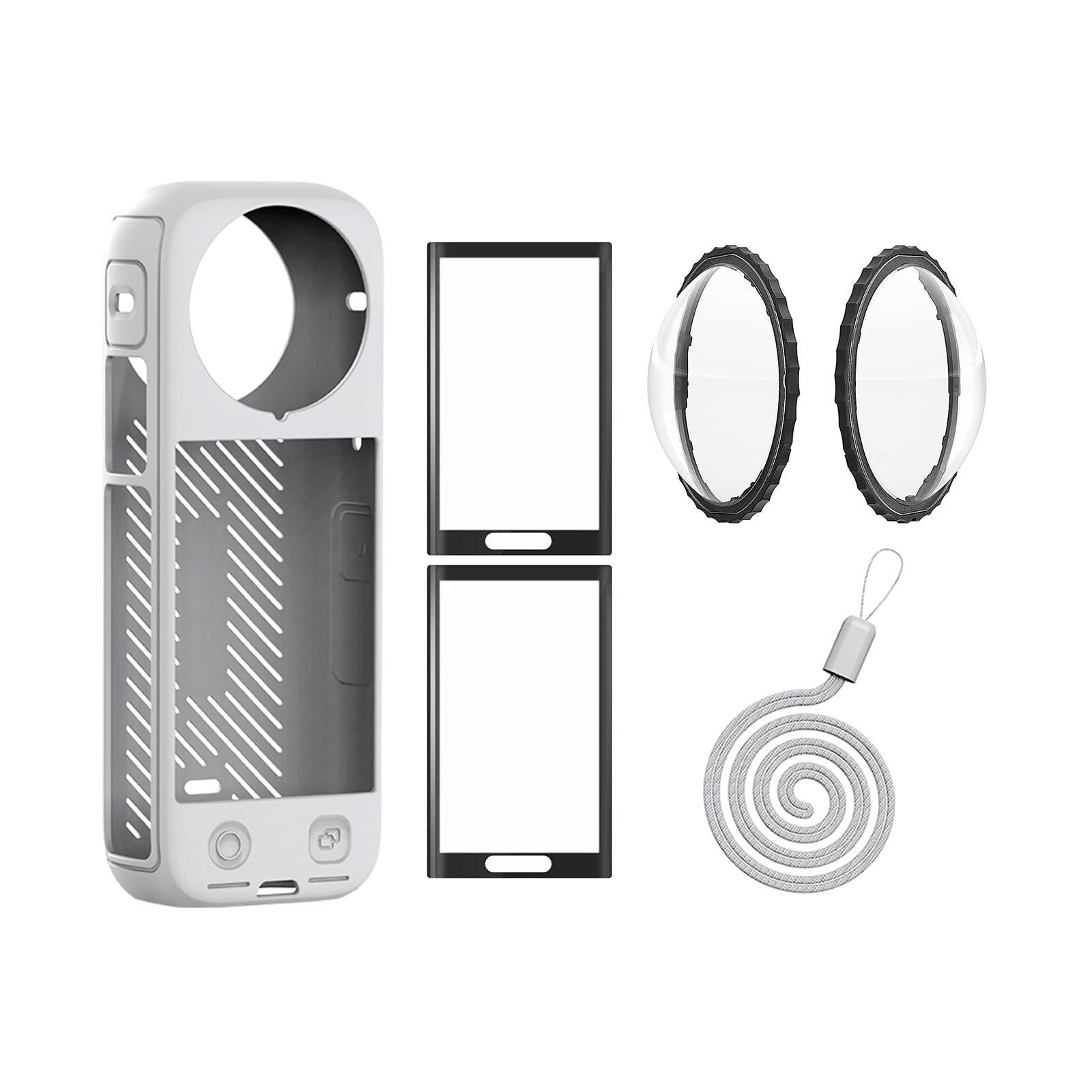 Rszfnjxry Insta 360 X4 Lens Guards Cap Silicone Case and Screen Protectors Compatible with Insta360 X4 (Grey)