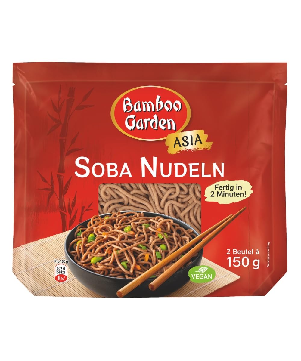 Bamboo Garden - Soba Nudeln vorgekocht | Zubereitet in 2 Minuten | Vegan | 300 g im Beutel