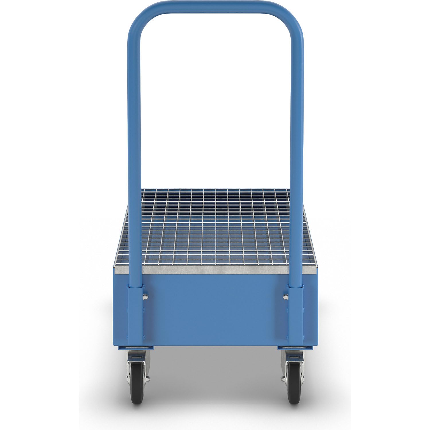 eurokraft | Fahrbare Auffangwanne aus Stahlblech | LxB 800 x 500 mm | 2 x 60-l-Fass stehend | Blau RAL 5012