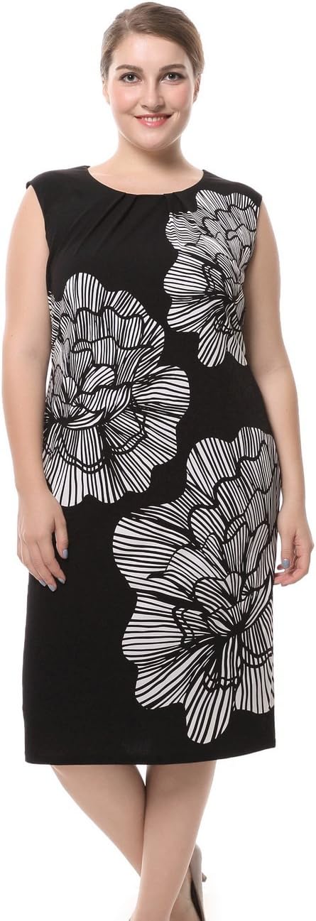 Chicwe Women's Sleeveless Lined Placement Printed Plus Size Dress