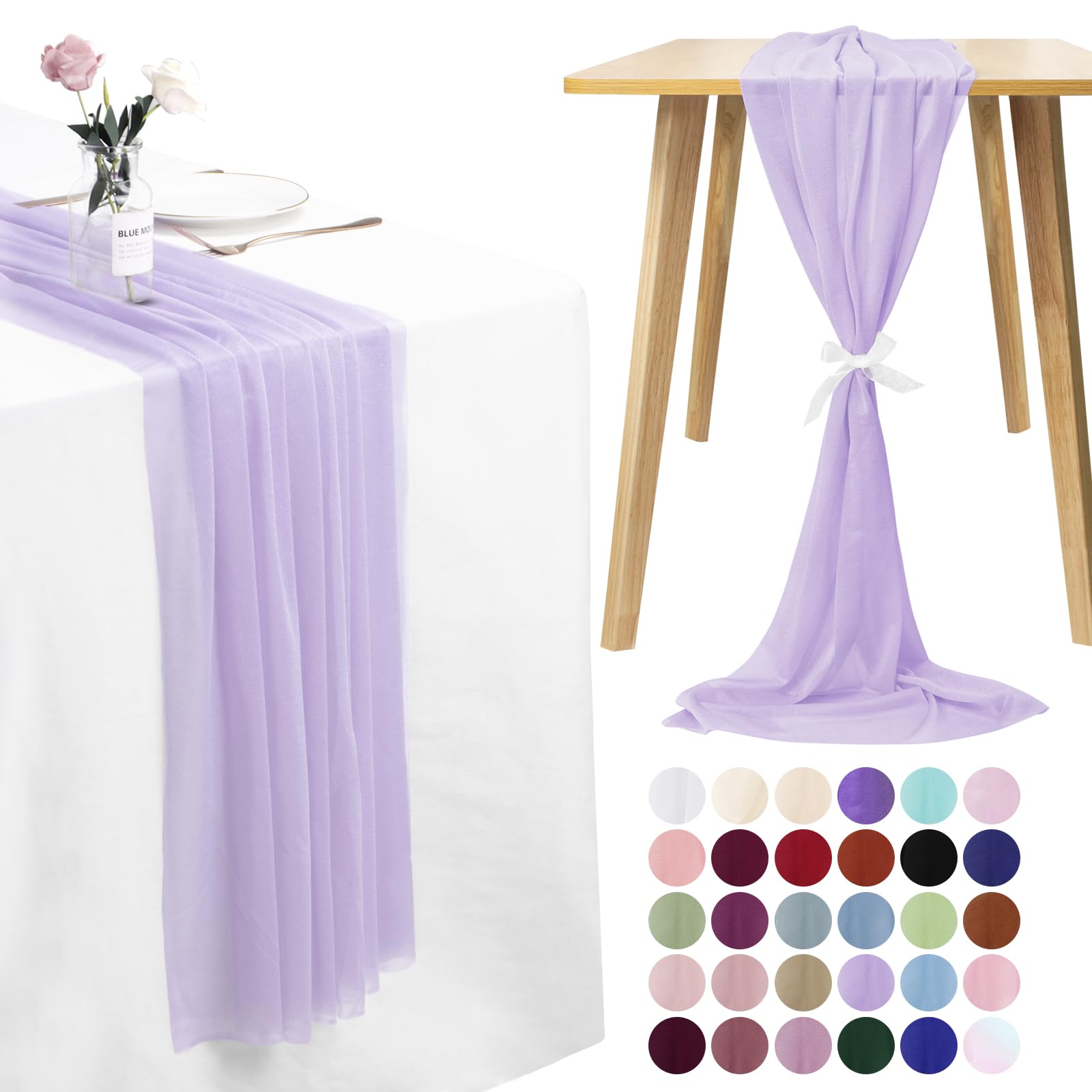 LEREATI Cheesecloth Table Runner Light Purple Chiffon Table Runner 75cm x 400cm Gauze Sheer Table Runner Tulle Cheese Cloth Tablerunner for Party, Wedding, Christmas, Shower Decorations