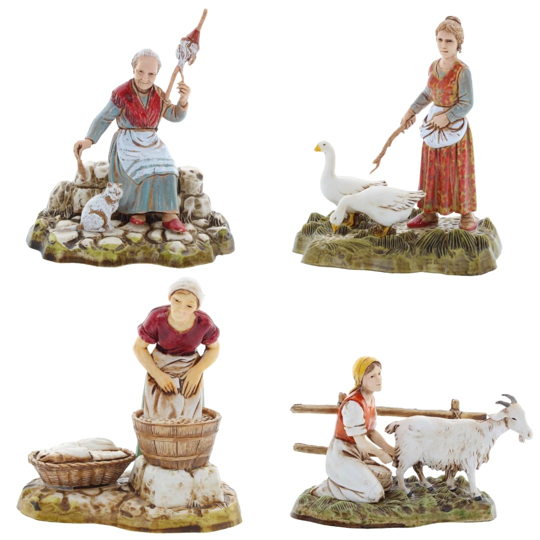 Moranduzzo Conjunto de 4 Oficios de Mujeres para Belén de 10 Cm Escala 1:20-Figuras de Belén Indestructibles-Estilo 700', Pintura Acabada a Mano, Producto Oficial, Escultor M. Landi